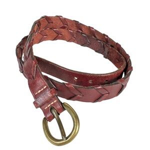 VINTAGE Minimalist Braided Mahogany Leather Belt
